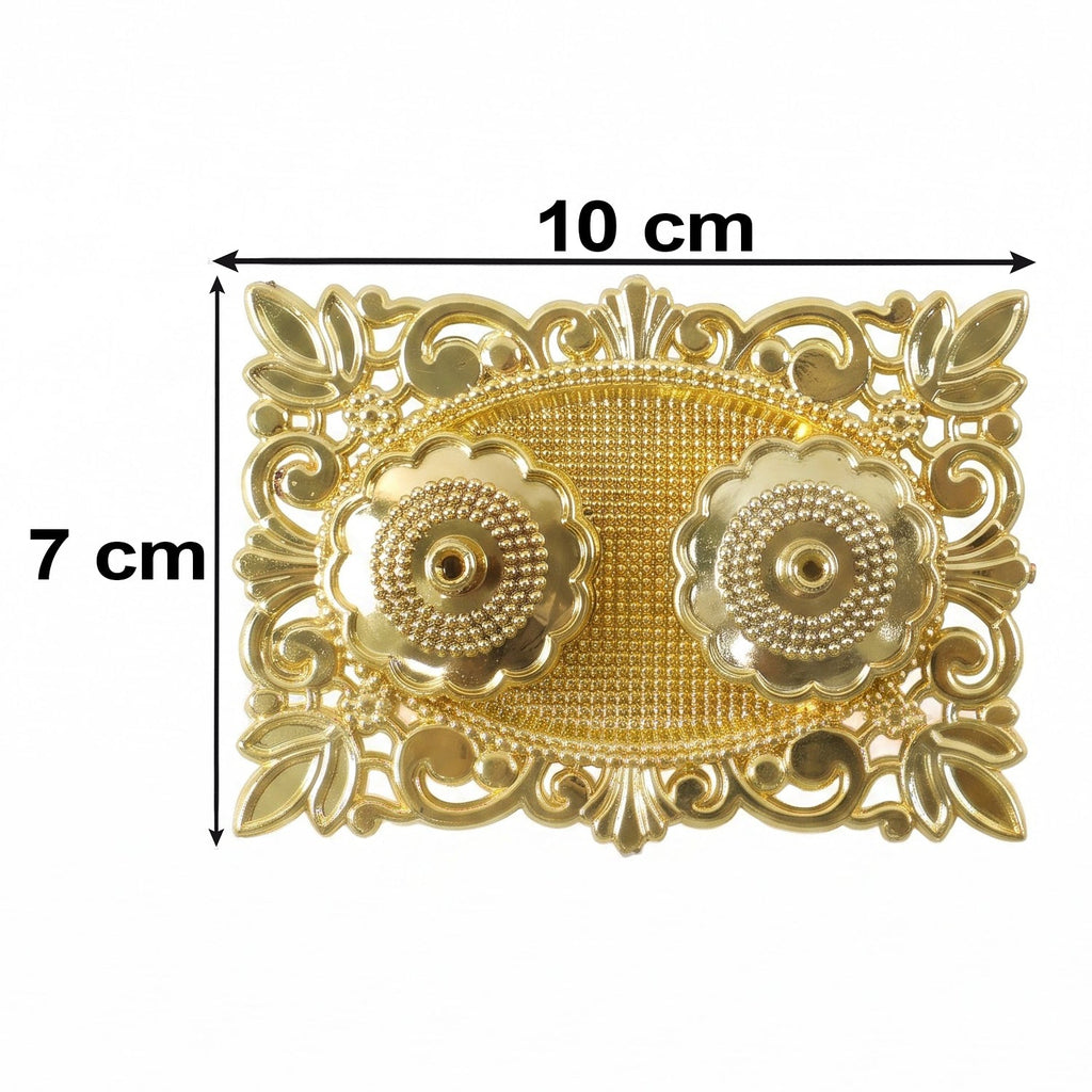 Golden Kankavati Kumkum Holder with Carved Frame and Lids