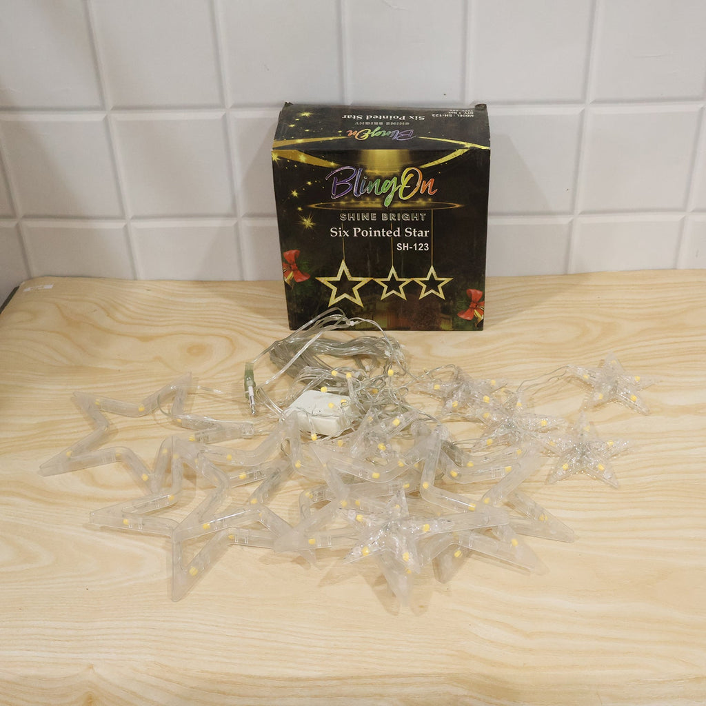 Live photo of white star LED string light set
