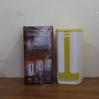 A white and yellow plastic bag dispenser sits next to its