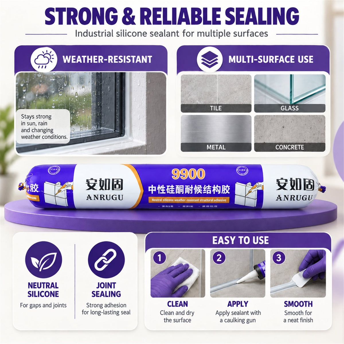Waterproof Silicone Sealant 590ML for Flexible Gap Repair