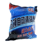 A blue and black plastic bag of toilet cleaner tablets with Chinese text is shown on a white background.