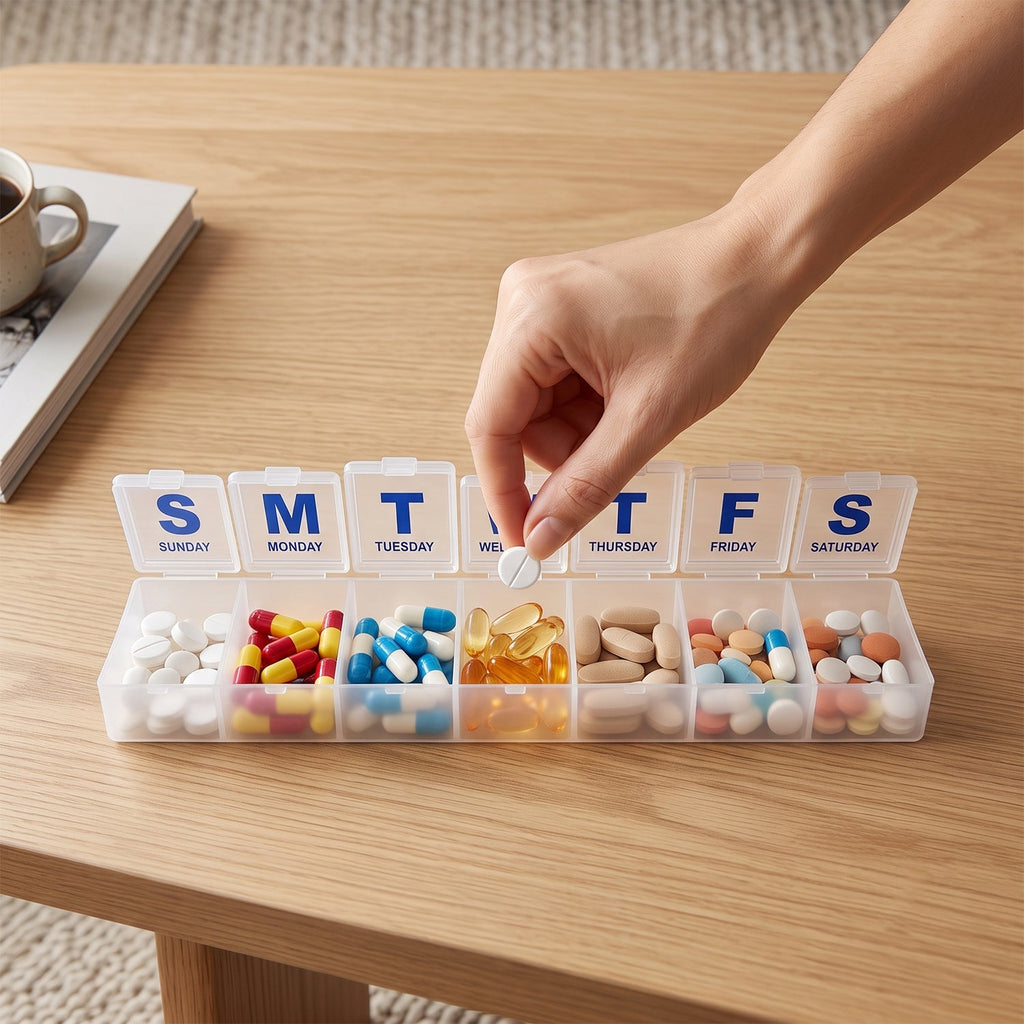 7 Day Weekly Plastic Pill Box Organizer with Daily Compartments