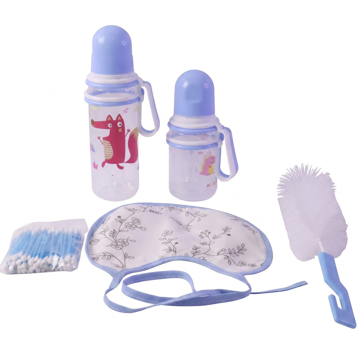 Baby feeding bottle set on white background
