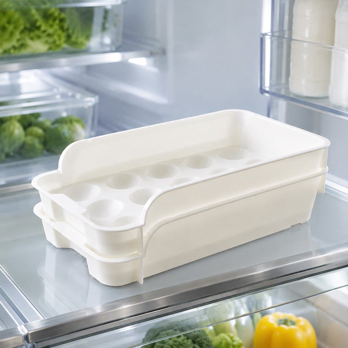 Stackable Plastic Egg Tray Set - Safe Fridge Storage (2-Pack)