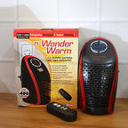 Compact wall plug-in heater showing safety and overheat protection features.