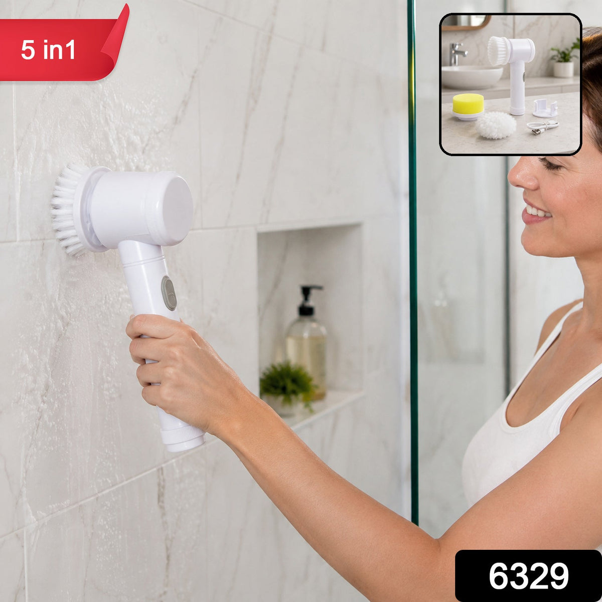 5 in 1 Electric Cleaning Brush Rechargeable Spin Scrubber for Bathroom