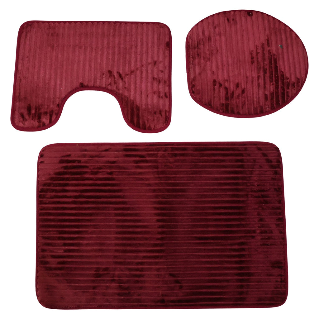 Bathroom Mat Set with Toilet Contour Rug and Lid Cover, Anti Slip (3 Pc Set)
